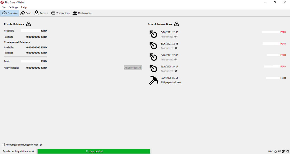 Firo Core wallet GUI 0.14.6.0 on Windows 10